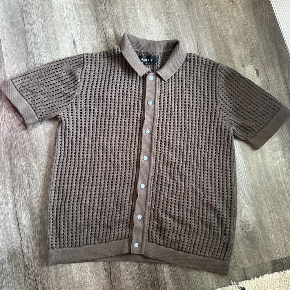 PACSUN Knit Button-Up Polo Shirt | Size Small